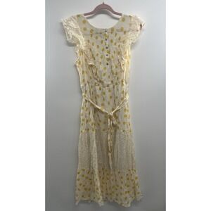 Figueroa & Flower Crewneck Midi Dress Women's XL White Yellow Dots Short Sleeve